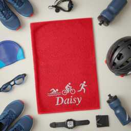 Personalized Triathlon Towel - Custom Embroidered Name With Swim, Bike & Run Icons Sports Gift For Triathletes - thumbnail 3