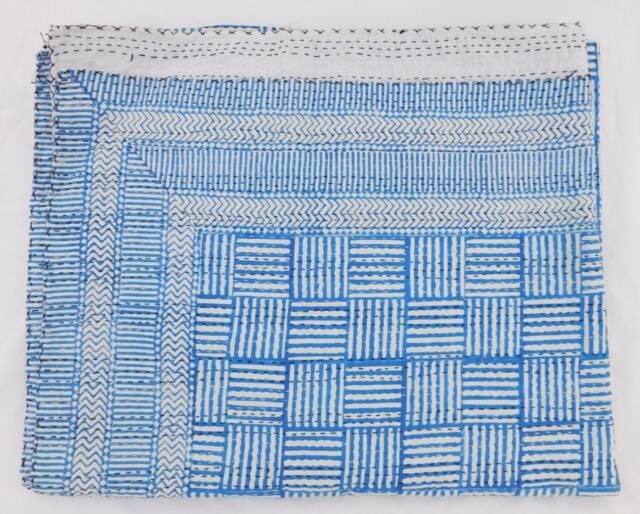 Handmade Indian Kantha Quilt Queen Or Twin Cotton Bedspread - image 1