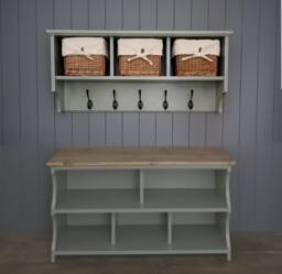 Handmade Hallway Shoe Bench & Coat Rack Set With Baskets