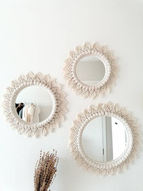 Set Of 3 Macrame Wall Mirrors, Boho Home Decor - image 1