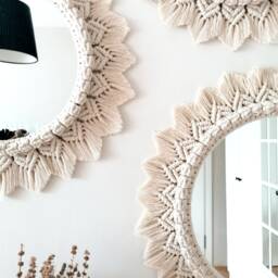 Set Of 3 Macrame Wall Mirrors, Boho Home Decor - thumbnail 3