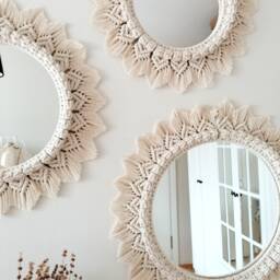 Set Of 3 Macrame Wall Mirrors, Boho Home Decor - thumbnail 2