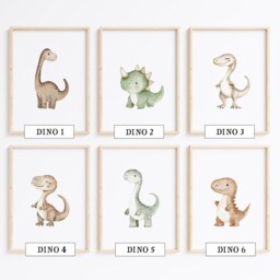 Dinosaur Nursery Prints, Set Of 6, Dino Decor, Theme, Wall Art, Posters - thumbnail 3