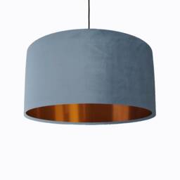 Light Dusky Blue Velvet Lampshade With Copper Lining - thumbnail 1
