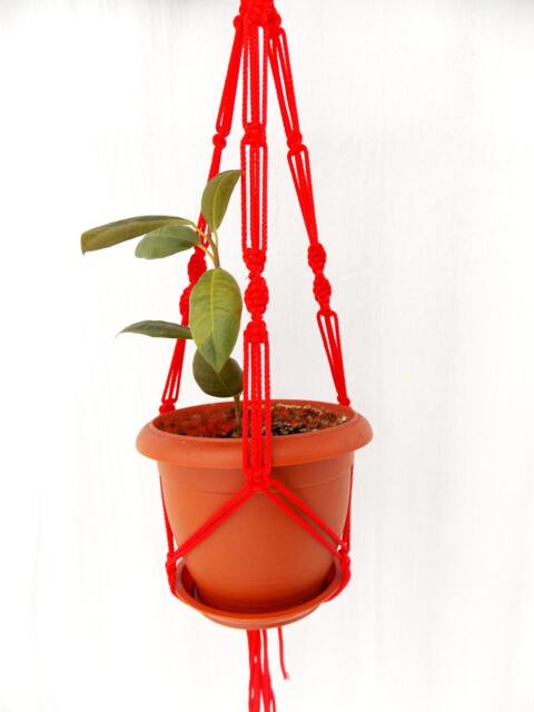 Red Plant Hanging Macrame Hanger 20 Inches 3mm Wall Flower Pot Gift Idea Window Cord Indoor Or Outdoor Decoration - image 1