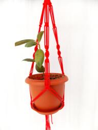 Red Plant Hanging Macrame Hanger 20 Inches 3mm Wall Flower Pot Gift Idea Window Cord Indoor Or Outdoor Decoration - thumbnail 1