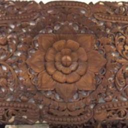 White Large King Bed Bohemian Headboard 72 Inch Mandala Lotus Flower Wooden Craved Teak Wood Art Panel Wall Home Decor Thailand Sculpture - thumbnail 3