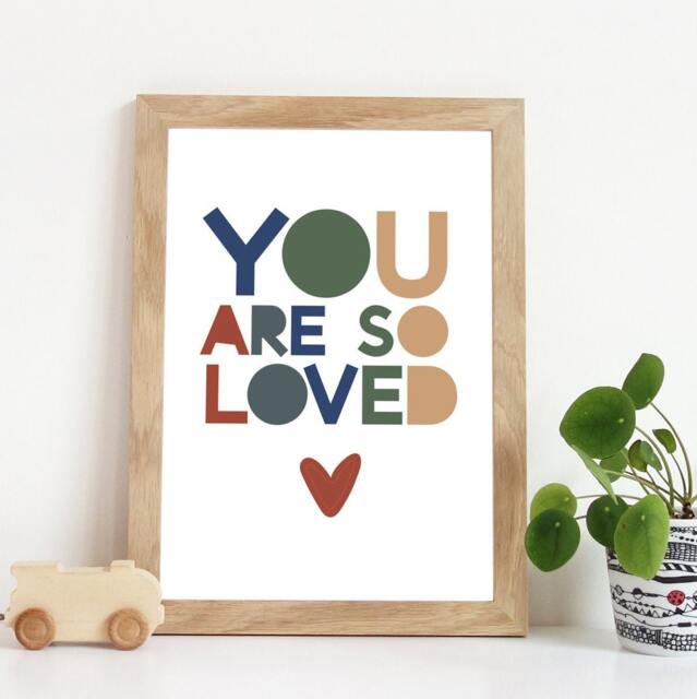 You Are Loved Print, Boys Nursery Prints, Bedroom Decor, Playroom Wall Art, Baby Boy Blue & Green - image 1