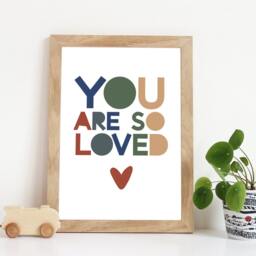 You Are Loved Print, Boys Nursery Prints, Bedroom Decor, Playroom Wall Art, Baby Boy Blue & Green - thumbnail 1
