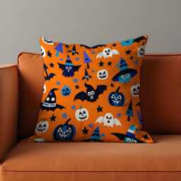 Cute Halloween Cushion Cover, Orange Throw Pillowcase With Ghosts, Bats & Pumpkins, Fun Spooky Decor For Kids' Room Or Party Sofa - thumbnail 1