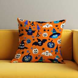 Cute Halloween Cushion Cover, Orange Throw Pillowcase With Ghosts, Bats & Pumpkins, Fun Spooky Decor For Kids' Room Or Party Sofa - thumbnail 2