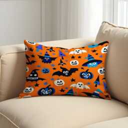 Cute Halloween Cushion Cover, Orange Throw Pillowcase With Ghosts, Bats & Pumpkins, Fun Spooky Decor For Kids' Room Or Party Sofa - thumbnail 3