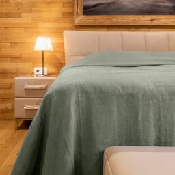 Moss Green Linen Bedspread - Forest King Queen Bed Cover- Natural Eco Heavy Coverlet- Stonewashed Flax Throw - thumbnail 2