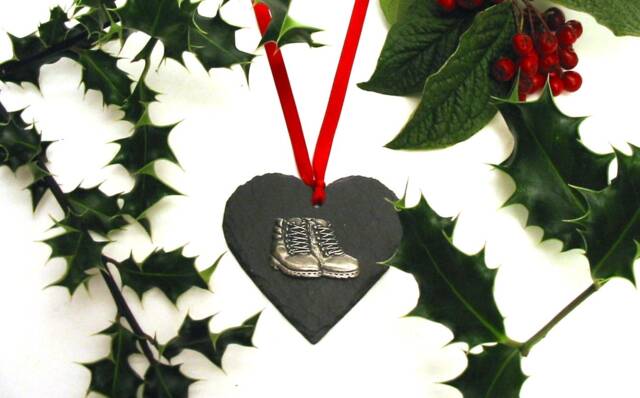 Walking Boots Natural Slate Heart - Christmas Decoration Rambler Gift Hiker Climber Walker Best Friend Mum - image 1