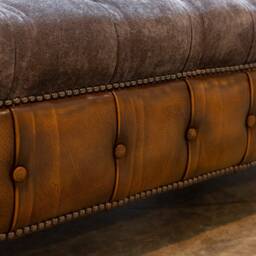 3 Seater Antique Tan Leather Chesterfield Sofa, Grey Velvet, British Handmade - thumbnail 4