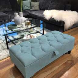 Pastel Blue Cotton Chenille Ottoman Footstool Coffee Table With Storage- Handmade Chesterfield Traditional Extra Large Pouffe Footrest - thumbnail 3