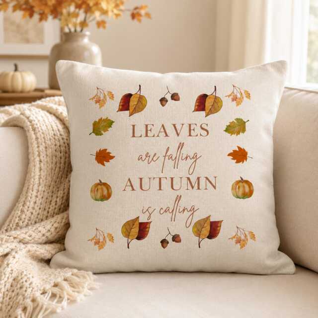 Autumn Cushion, Home Decor, Leaves, Pumpkin Autumnal Accessories, Cushion Cover, in The Uk, Leaves - image 1