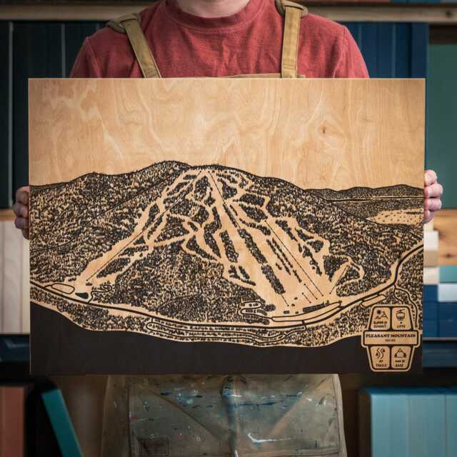 Pleasant Mountain, Maine Trail Map - Engraved Wood Wall Art, Winter Sport Cabin Decor, Ski Snowboard Mountain Trail, Personalize Family Gift - image 1