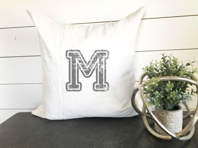 Custom Letter Pillow Cover, Initial Last Name Sports Vintage Pillow, Gift - image 1
