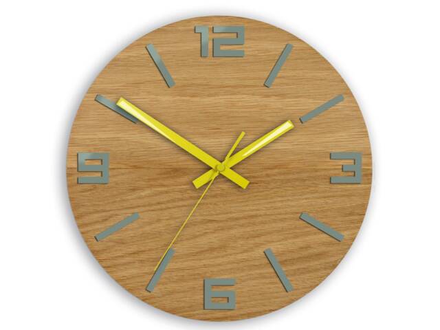 Oak Wall Clock - Gray With Yellow- Large 33, 5cm/13, 19 - image 1