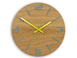 Oak Wall Clock - Gray With Yellow- Large 33, 5cm/13, 19