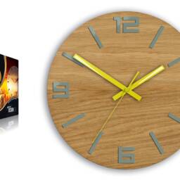 Oak Wall Clock - Gray With Yellow- Large 33, 5cm/13, 19 - thumbnail 4