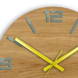 Oak Wall Clock - Gray With Yellow- Large 33, 5cm/13, 19 - thumbnail 2
