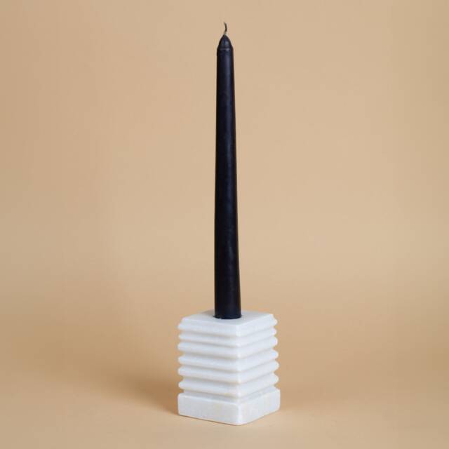 White Marble Candlestick Holder Natural Stone Rectangle Design - image 1