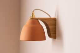 Terracotta Right-Angle Element Wall Light in Ceramic & Oak - thumbnail 1