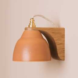 Terracotta Right-Angle Element Wall Light in Ceramic & Oak