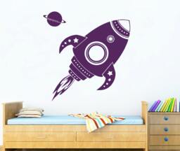 Nursery Wall Decals Rocket & Planets Decal Space Vinyl Sticker Bedroom Decor Chu1333 - thumbnail 1