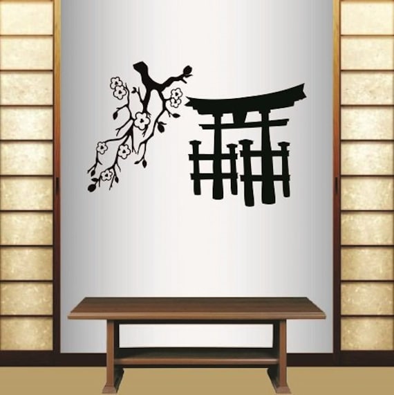In-Style Decals Wall Vinyl Decal Home Decor Art Sticker Zen Chinese Garden Gate Asian Temple Blooming Sakura Mural Removable Design 384 - image 1