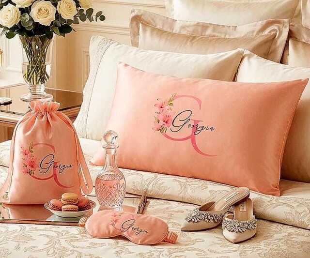 Personalised Silk Pillow Case Eye Mask Pouch, Monogrammed Sleep Gift For Her , Bridesmaid Proposal - image 1
