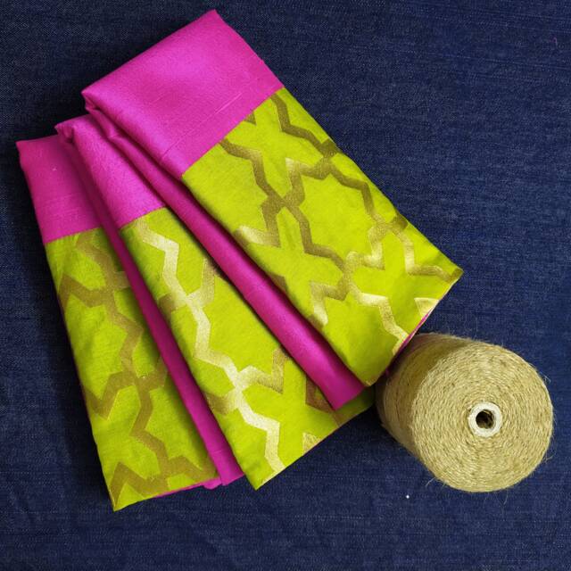 Chartreuse Hot Pink Gold Silk Lumbar Pillow - Handmade Pure Decorative Cover Living Room Decor Cushion - image 1