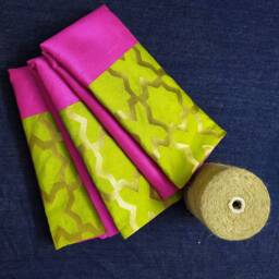 Chartreuse Hot Pink Gold Silk Lumbar Pillow - Handmade Pure Decorative Cover Living Room Decor Cushion - thumbnail 1