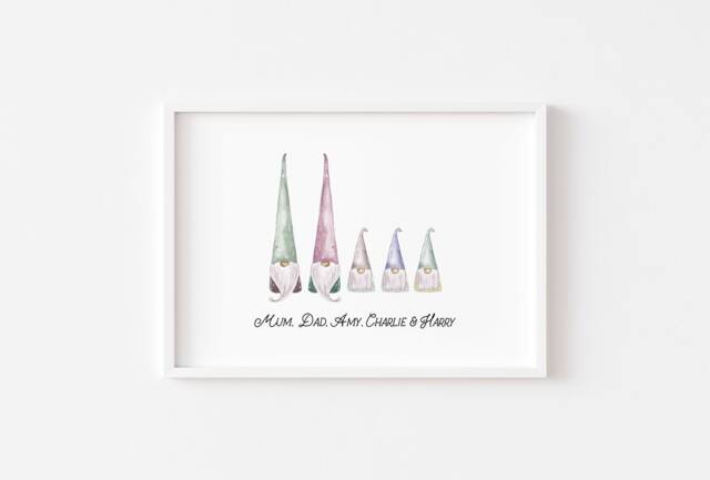 Christmas Decor - Gonk Family Print Personalised Gonks Watercolour Prints Poster Wall Art Gift - image 1