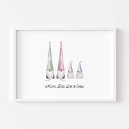 Christmas Decor - Gonk Family Print Personalised Gonks Watercolour Prints Poster Wall Art Gift - thumbnail 2