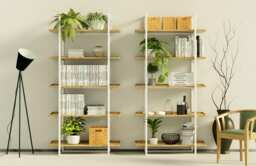 Scandinavian Bookshelf Modern Style, Steel Frame Shelf, Solid Wooden Shelves, White Bookcase Niv?? White, Oak