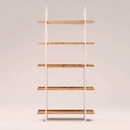 Scandinavian Bookshelf Modern Style, Steel Frame Shelf, Solid Wooden Shelves, White Bookcase Niv?? White, Oak - thumbnail 3