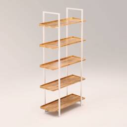 Scandinavian Bookshelf Modern Style, Steel Frame Shelf, Solid Wooden Shelves, White Bookcase Niv?? White, Oak - thumbnail 2