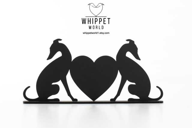 Whippet Silhouette Greyhounds in Love, Matte Black Acrylic Tv Topper - image 1
