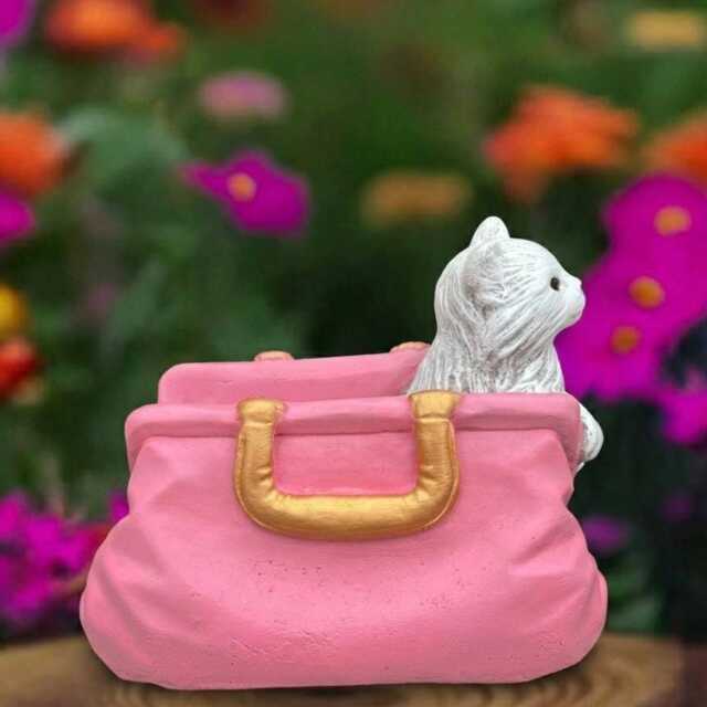 Unique Kitty in Bag Sculpture Concrete Kitten Statue Cement Cat Decoration Handmade Art Front Door Figurine Garden & Home Ornament - image 1