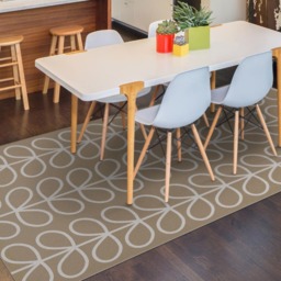 Vinyl Floor Mat, Area Rug, PVC Mat Or Kitchen Rug in Beige With Leaves Pattern. Printed Linoleum Carpet, Art Mat