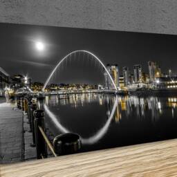 Millennium Bridge Under Night Sky & Full Moon, Newcastle Upon Tyne, Uk, Golden Sunlight, Home D??cor, Canvas Print Art Framed - thumbnail 3