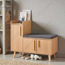 Wooden Shoe Storage Bench With Cushion, Entryway Rack & Rustic Organizer - thumbnail 2