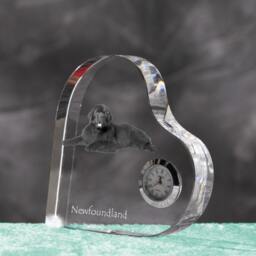 Newfoundland - Crystal Clock in The Shape Of A Heart With Image Pure-Bred Dog - thumbnail 2