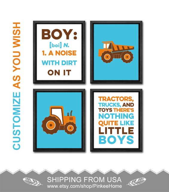 Truck & Tractor Nursery Decor Boy Room Art Prints - Set Of 4 - image 1