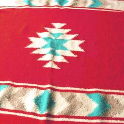 Hand Woven Organic Wool Blanket Red Tribal Blanket - thumbnail 4