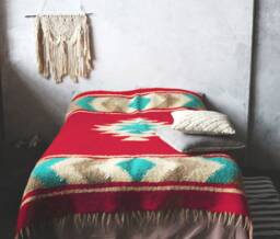 Hand Woven Organic Wool Blanket Red Tribal Blanket