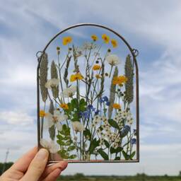 stained Glass Pressed Flower Art Dried Wildflower Bouquet - thumbnail 1